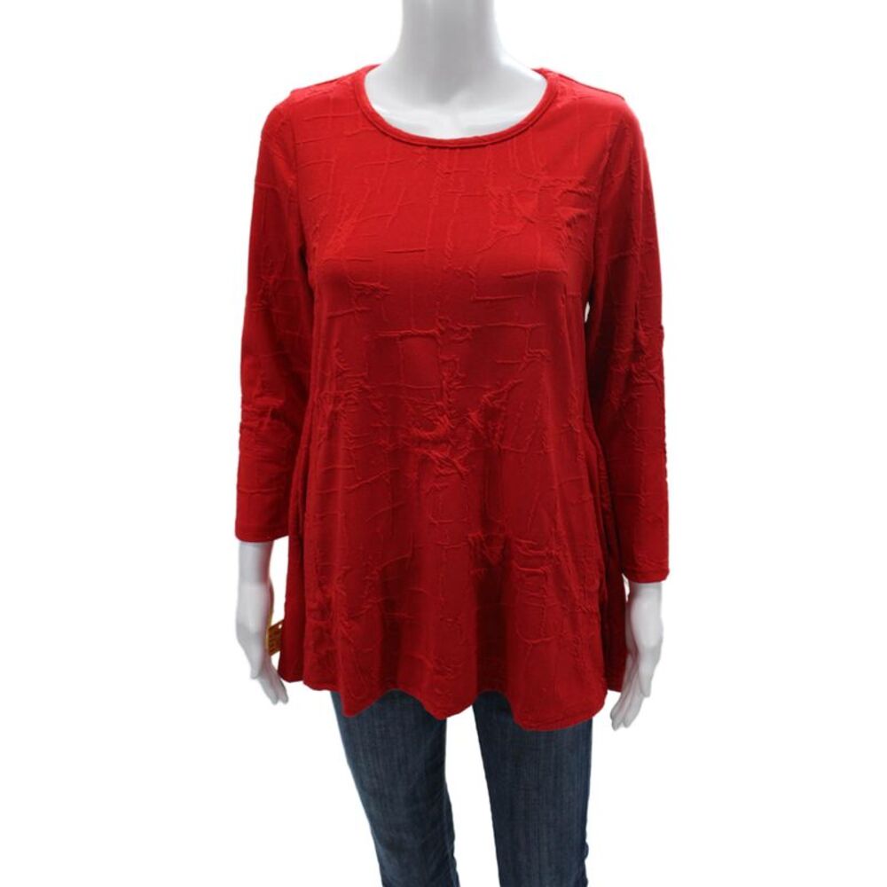 Sydney Womens Tunic T-Shirt Red Crew Neck 3/4 Sleeve Polyester Size XS